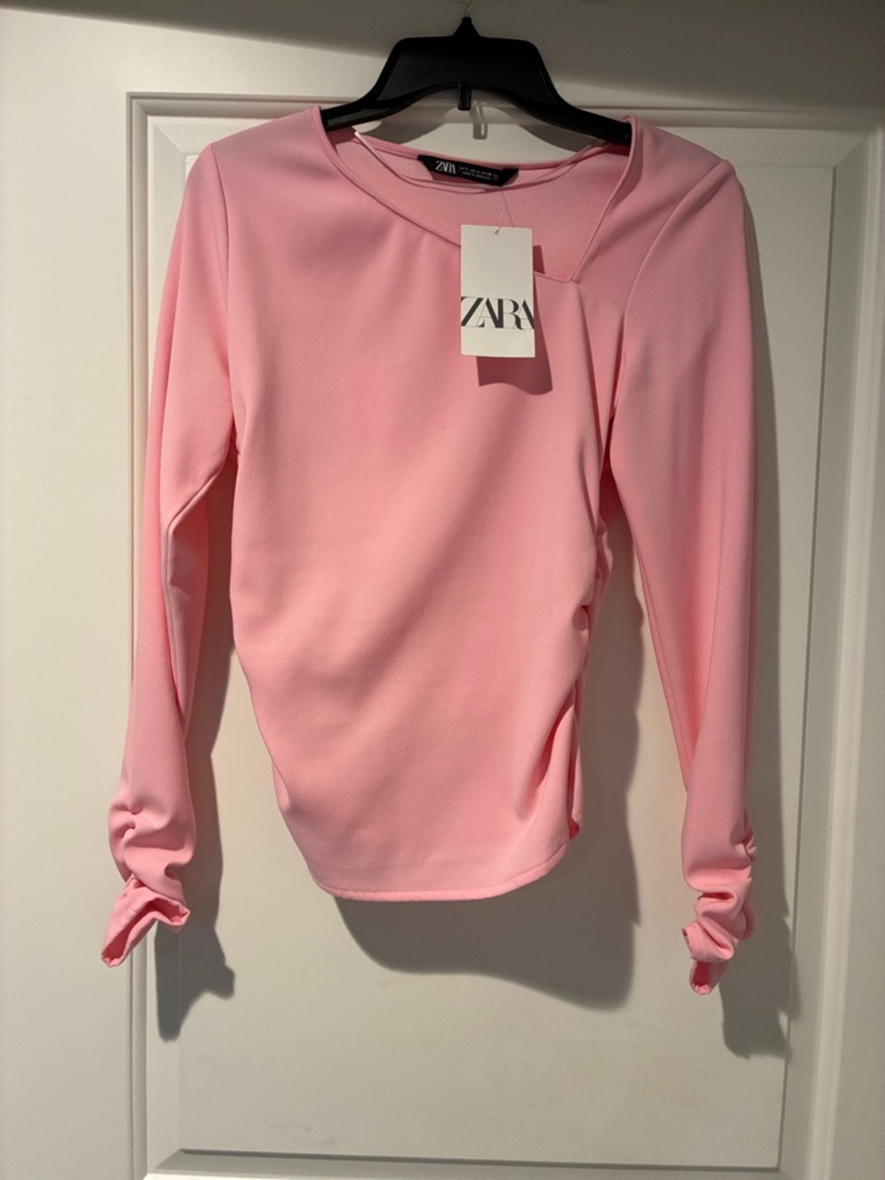 Zara Pink Long Sleeve Crewneck Top